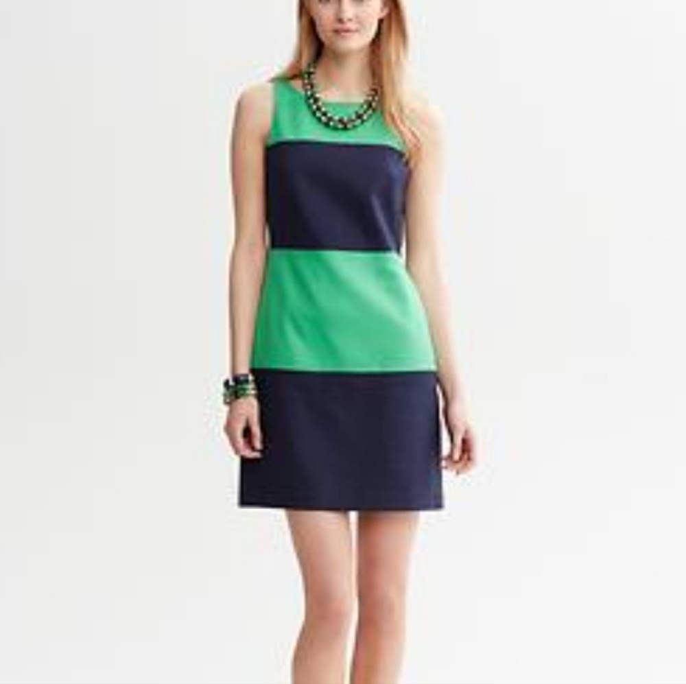 Banana Republic Blue Green Colorblock Woven 100% Cotton Sheath Dress 4